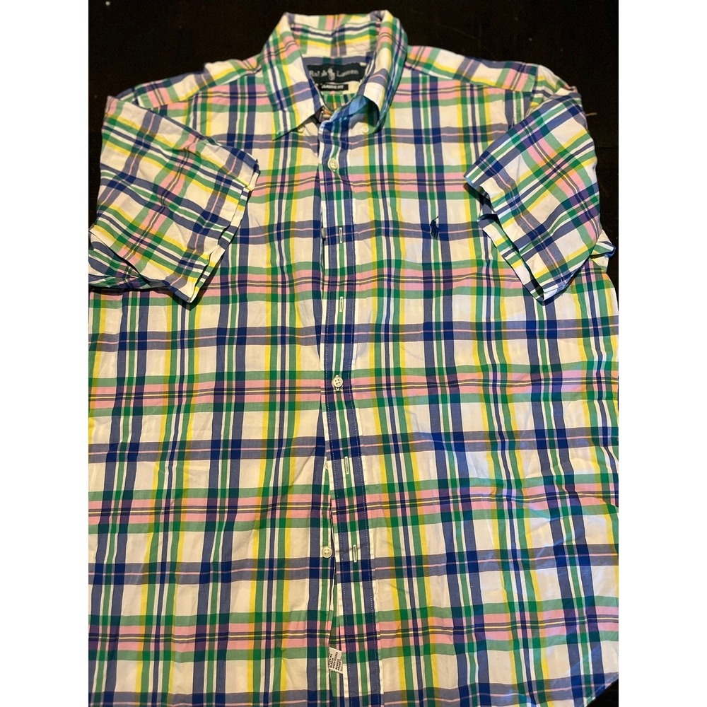 Ralph Lauren‎ Plaid Poplin Button Down Shirt Blue Green Yellow Pink